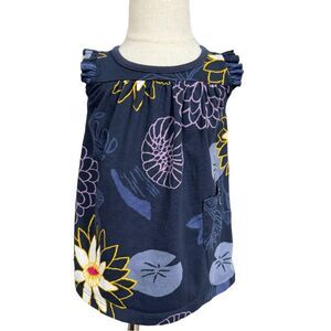 Tea Collection Baby Girl Kids Flutter Sleeve Blue Floral Top. 9-12 Months.